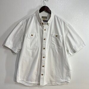 Duluth Trading Co Everyday Work shirt Men XL White Short Sleeve Button Up Cotton
